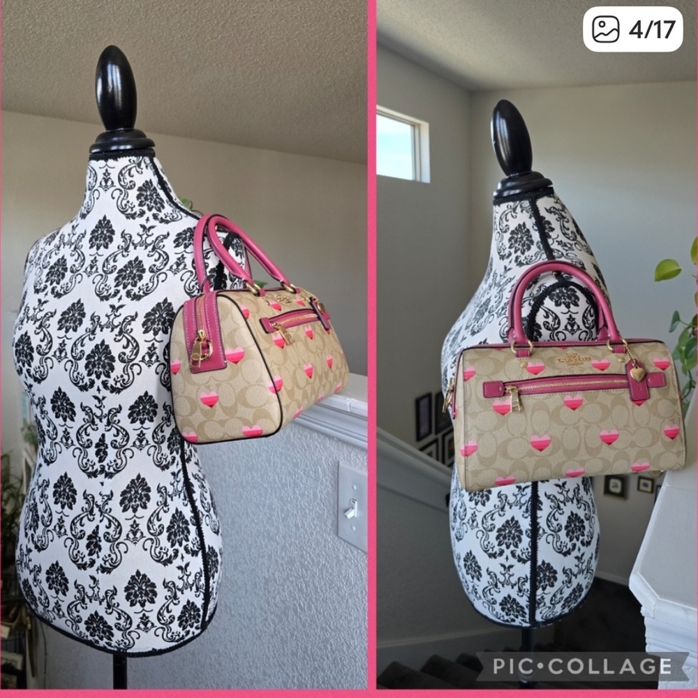 Coach Rowan Pink And Tan Heart Satchel/ Crossbody